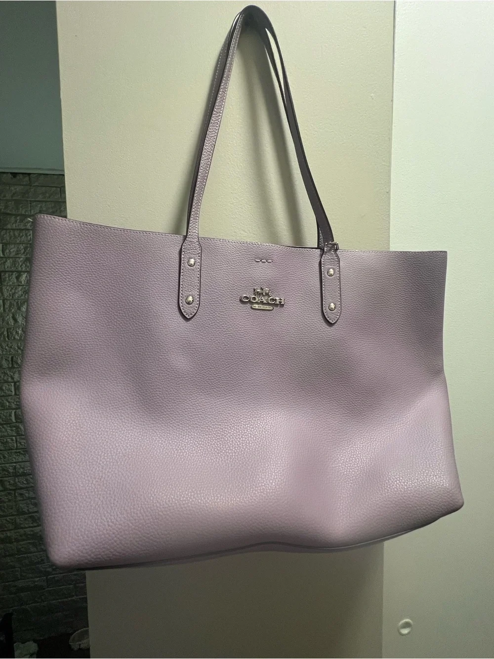 Coach Lilac Pebbled Leather Tote with Gold Logo